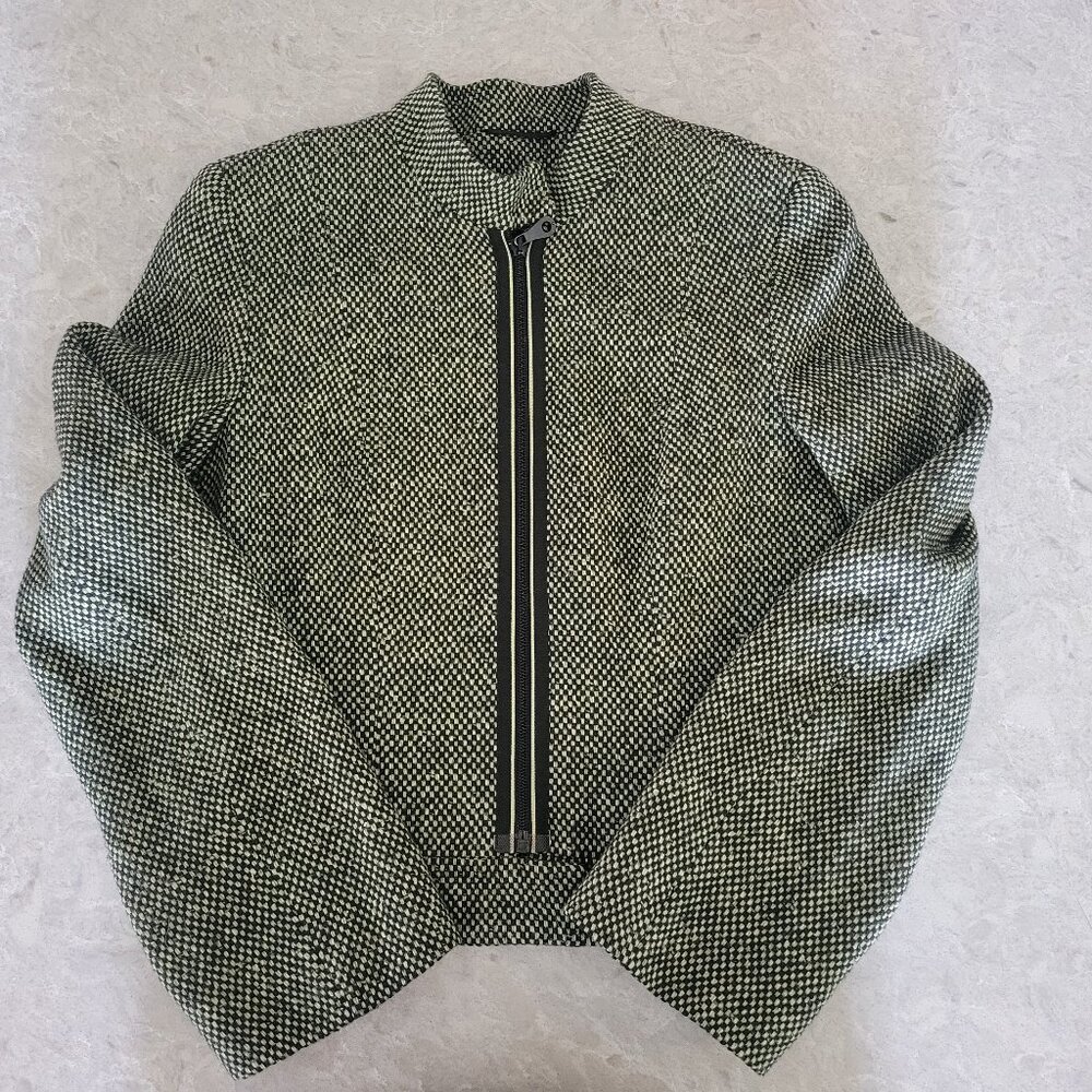 Marc Cain Wool Zip Front Jacket Blazer 6 Green Black Check - Picture 4 of 12